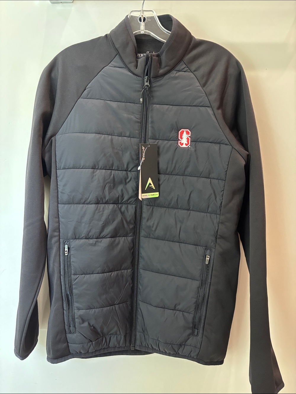 Antique Black Quilted Performance Jacket with Red Logo